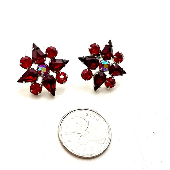 Vintage 50s Faceted Rhinestone Pierced Earrings - Picture 4 of 4